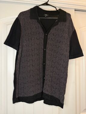 Express Men's Knit Short-Sleeve Button-Down Shirt in Black